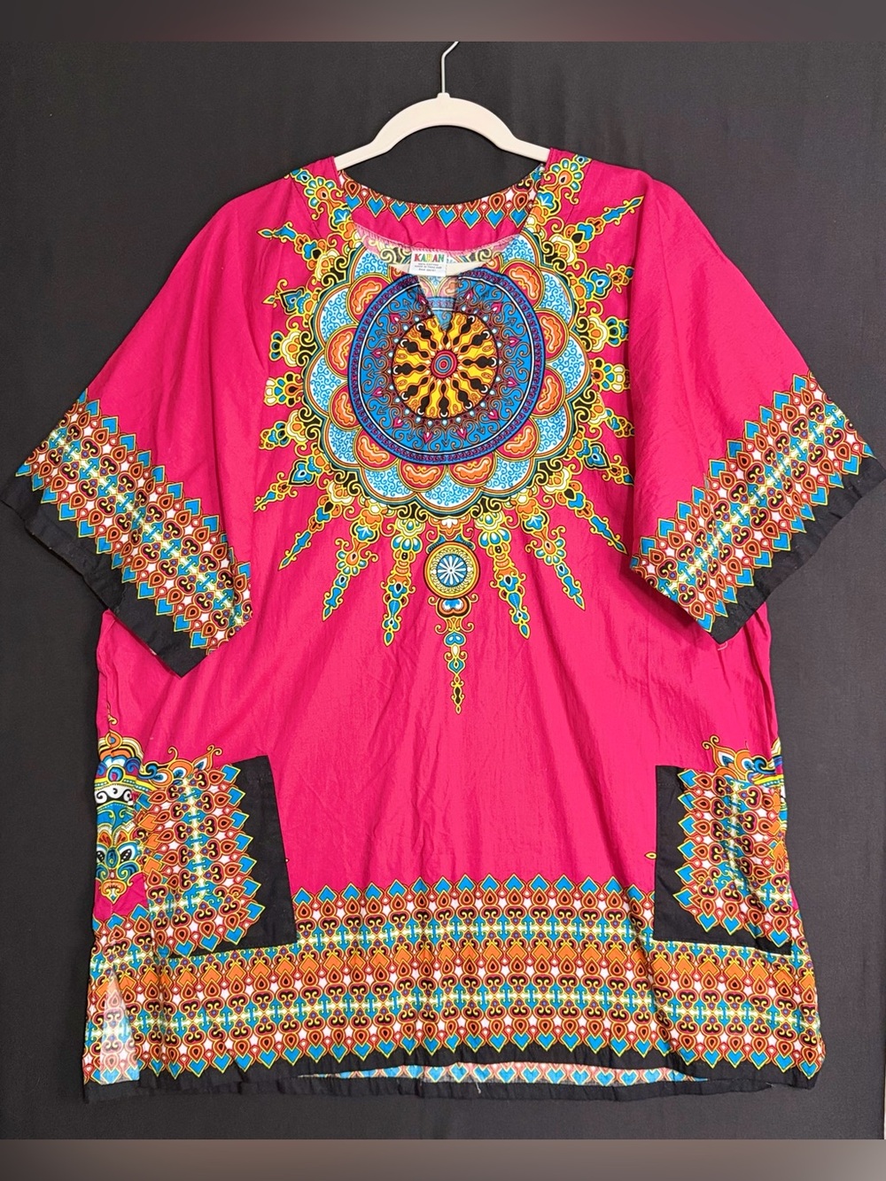 Karan Vibrant Pink Medallion Boho Tunic Top Lightweight oversized ethnic